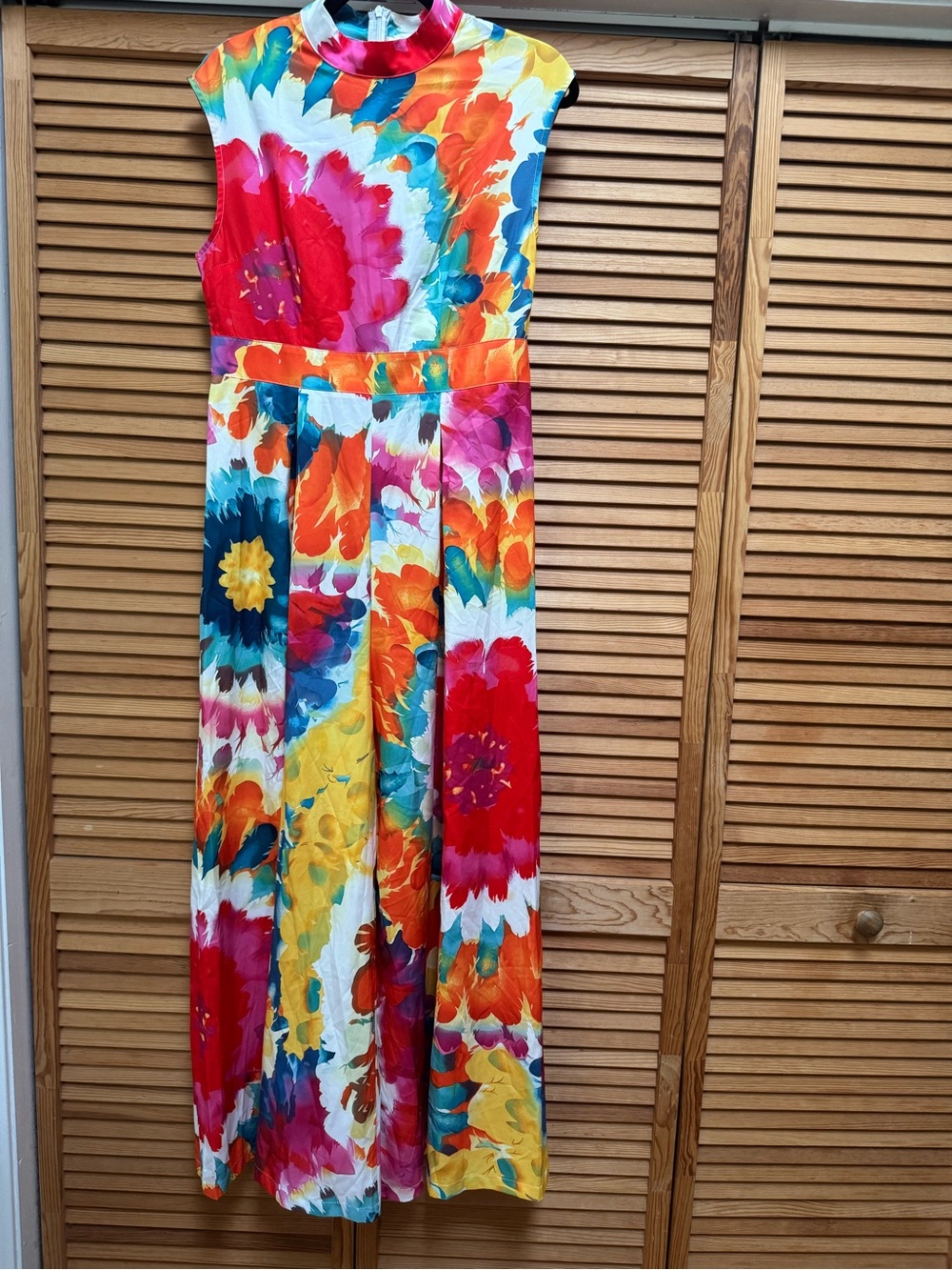 Stylewe Multicolor Watercolor Floral Sleeveless Wide-Leg Jumpsuit Medium Artsy